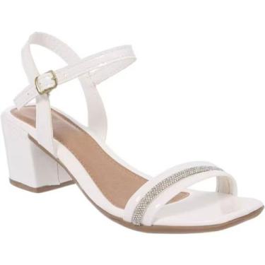 Imagem de Sandália Feminina Verniz Com Salto Bloco Médio e Tira de Strass Confor