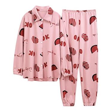 Imagem de Pijama feminino conjunto de pijama feminino outono inverno feminino manga longa conjunto de pijama XXXL CMZY7021 (Cmzy7021 Médio)