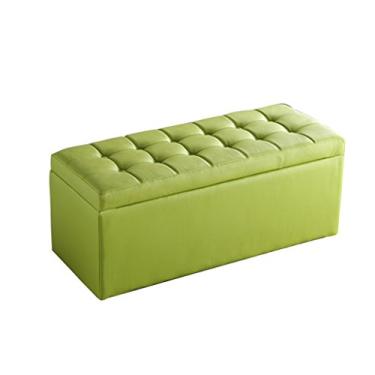 Imagem de Banqueta para os pés com tampa de armazenamento pufe acolchoado para os pés assento de couro PU banco de madeira verde para sala de estar | Corredor resistente máximo 150 kg (verde - 80 x 40 x 40 cm)