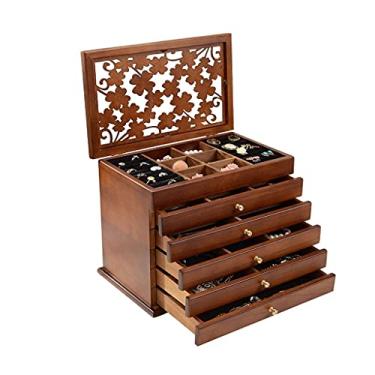 Imagem de Caixa de joias feminina de madeira antiga estilo chinês caixa de armazenamento brincos de joias de grande capacidade caixa de joias estilo europeu princesa