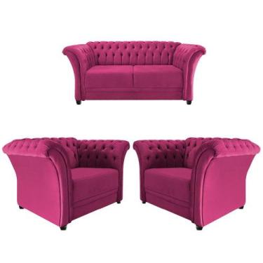Imagem de Kit 02 Poltronas e Namoradeira Chesterfield Sofia Suede Pink - Doce So