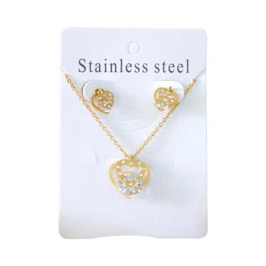 Imagem de Conjunto De Joias Femininas Em Aço Inoxidável Com Flor E Zircônia Cúbi