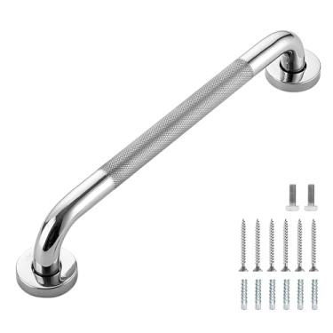Imagem de Barras de apoio para chuveiro, 1 pacote com alças de chuveiro antiderrapantes de 40,6 cm para idosos, barra de apoio de chuveiro de segurança, barras de apoio para deficientes de aço inoxidável para banheiro (níquel polido de 2,5 cm de diâmetro)