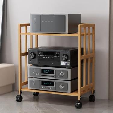 Imagem de Suporte de mídia Av de 2/3/4/5 níveis, suporte para leitor de CD, suporte estéreo doméstico com prateleira e roda ajustáveis em altura, suporte multiuso para TV, torre de áudio de canto, suporte de