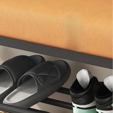 Imagem de Banco acolchoado de armazenamento de sapatos 77 x 25 x 50 cm, organizador de entrada de madeira maciça, elegante sapateira de corredor com almofada para soluções de armazenamento de sala de estar e