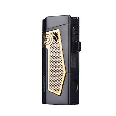 Imagem de Ambrogio.L Acendedor profissional de tocha de jato quádruplo para charutos, lanterna recarregável à prova de vento com janela de gás visível/furador de charuto de 7 mm/gaveta de charuto/suporte para