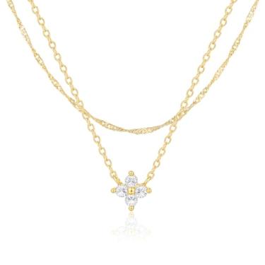 Imagem de Pancert Colar feminino de ouro 14K banhado a ouro/prata 14 quilates, conjunto de colar de diamante para mulheres, simples, delicada, zircônia cúbica, acessórios de joias modernas, Latão, Sem Pedra