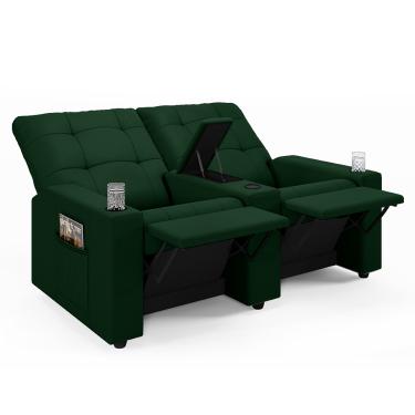 Imagem de Poltrona Reclinável Para Cinema Parma 2 Lugares Baú USB Veludo Verde FH1 - D'Rossi