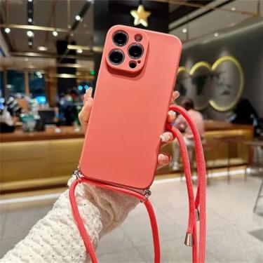 Imagem de Capa de celular com alça transversal, em cores vibrantes, para iPhone 17 Air 16 16E 15 14 13 12 11 Pro Max Plus, em silicone TPU macio, na cor vermelho espinheiro, compatível com iPhone 14 Plus.