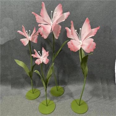 Imagem de Flores de borboleta artificiais gigantes - Conjunto de 4 flores falsas grandes para casamento, festa de aniversário e adereços de fotografia - Acessórios florais decorativos grandes