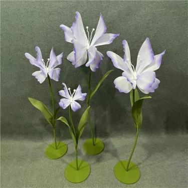 Imagem de Flores de borboleta artificiais gigantes - Conjunto de 4 flores falsas grandes para casamento, festa de aniversário e adereços de fotografia - Acessórios florais decorativos grandes