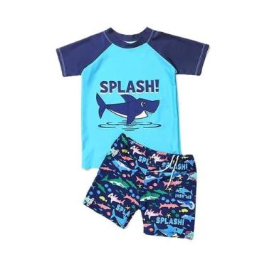 Imagem de Maiô Infantil De Secagem Rápida Com Manga Curta Para Meninos, Tamanho 