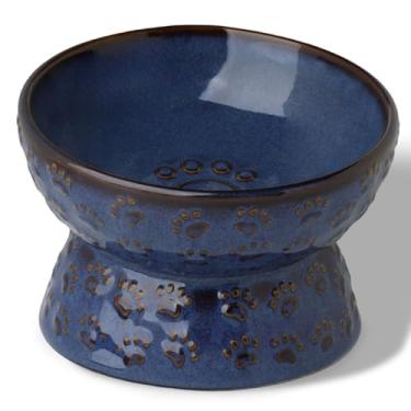 Imagem de GDCZ Tigela de cerâmica elevada para filhotes, tigela de água inclinada e elevada de 142 g, tigela para animais de estimação para cães pequenos, gatos gordos, gatinhos (azul)