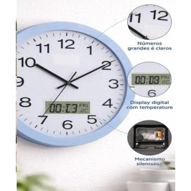 Imagem de Relógio de Parede Analógico  Calendário, Termômetro Digital para Escri