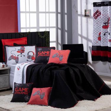 Imagem de Kit Cobre Leito Game Streamer Dupla Face C/ Almofadas Solteiro 05pçs Vermelho
