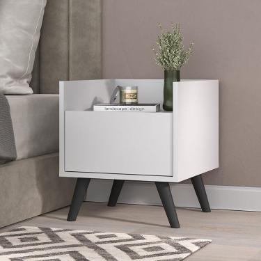 Imagem de Mesa De Cabeceira 40 Cm Com Pés Retrô Multimóveis Mp4041 Branca/Preta