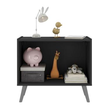 Imagem de Mesa De Cabeceira Retrô 2 Portas Multimóveis Mp4133 Preta/cinza Preto/cinza