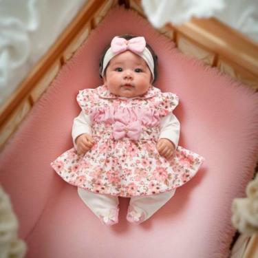 Imagem de Macacão Longo Malha Bebê Menina Charlote 03 Peças, Rosê, M