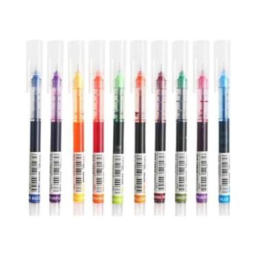 Imagem de Canetas De Gel Líquido Retas De 0,5mm Em 10 Cores, 10 Unidades, Secage