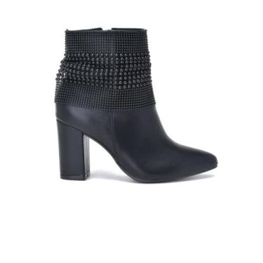 Imagem de Bota Via Marte Salto Alto Feminina Cano Baixo Miçangas Preto, Preto, 3