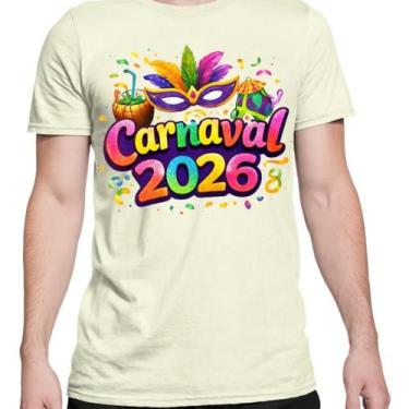 Imagem de Camisa Camiseta Unissex Carnaval 2026 Máscara Folia Festa Bloco Pena D