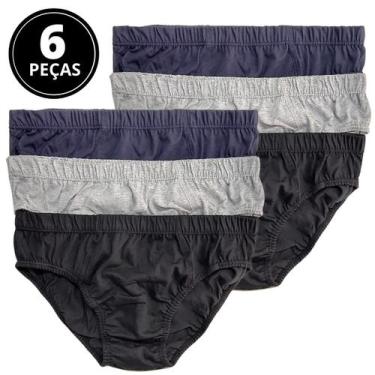 Imagem de Kit 6 Cuecas Slip Adulto Algodão Selene 11910, Preto, Marinho, Mescla,