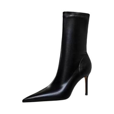 Imagem de Botas Femininas de Couro com Salto Alto Fino 7,5cm/10cm - Quentes para