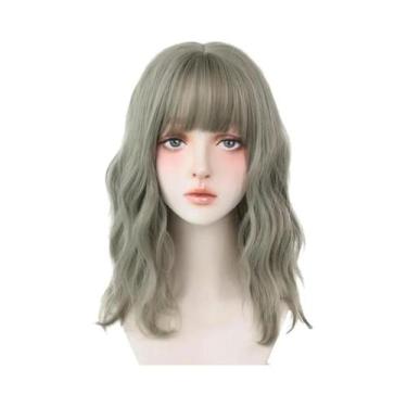 Imagem de Peruca Azul Com Ondas Profundas E Franja Para Mulheres, Longa, Marrom 