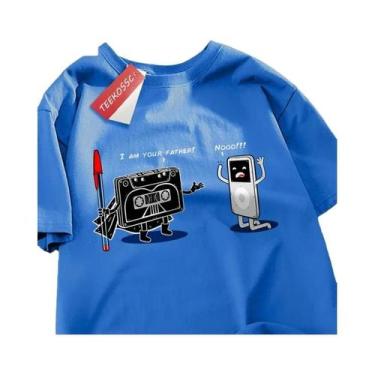 Imagem de Camiseta Oversize Hip Hop Com Estampa De Cassete Para Homens, Casual D