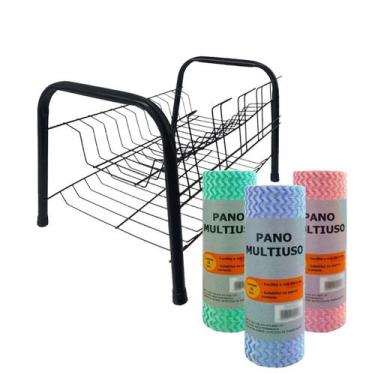 Imagem de Escorredor Louças de aço Preto para 11 pratos e Pano Multiuso - Jump A