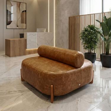 Imagem de Poltrona Ilha Recepção Corino Modena Ocre | Design Sofisticado Loja Consultório - Montanari`s Decor