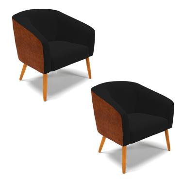 Imagem de Poltrona Decorativa Pé Palito Castanho kit 2 Stella Nozes/Linho Preto D03 - D'Rossi