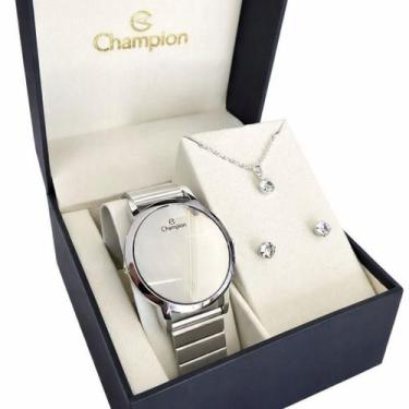 Imagem de Kit Relogio Champion Feminino Led Digital Prateado Dourado Espelhado +