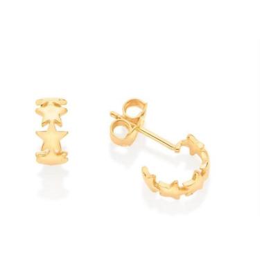 Imagem de Brinco Meia Argola Pequena Com Detalhes Em Estrelas Banhada A Ouro 18K