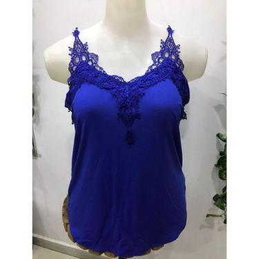 Imagem de Blusa regata alcinha alça de renda guipir plus size - CM, Azul royal, 