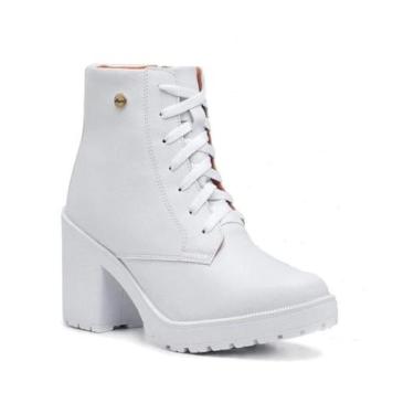 Imagem de Bota Feminina Branca Coturno 507 Salto Tratorado Médio - Hype, 36, Bra