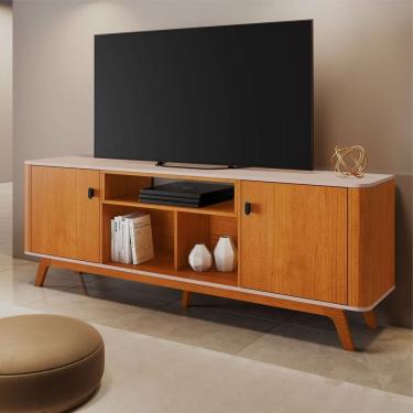 Imagem de Rack Bancada para Tv até 70 Polegadas 1,80m Detalhes Curvos e Pés Madeira Maciça Cinamomo/Off White