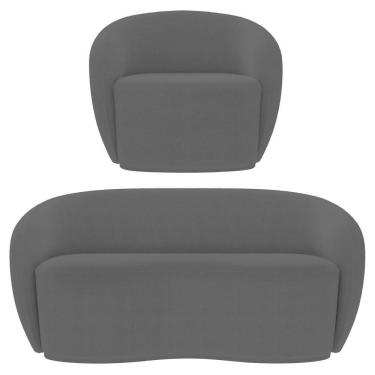 Imagem de Sofá 2 Lugares Living 160cm E 1 Poltrona Giratória Garbin Z08 Boucle Cinza - Mpozenato