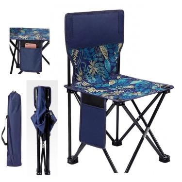 Imagem de Cadeira Pesca Praia Dobravel Banqueta Encosto Com Bolso Lateral Banco Banquinho Bolsa V...