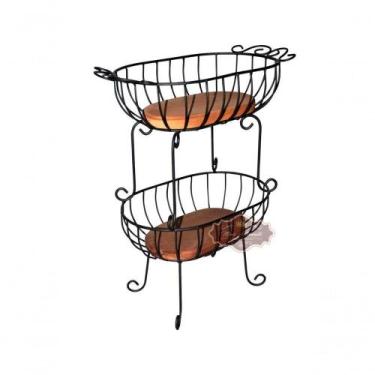 Imagem de Fruteira Cozinha Madeira Dupla Ferro Preta 60 Cm. - Qualidade Garantid