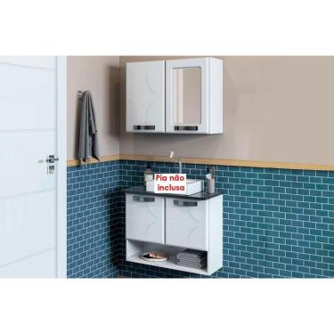 Imagem de Gabinete Rubi 2 Portas em Aço 70CM Branco com Espelho e Pia de Aço para Banheiro Telasul