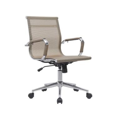 Imagem de Cadeira de Escritório Charles Eames Diretor Tela Mesh Rodízios Reclinável Dourado