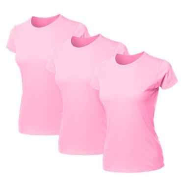 Imagem de Kit 3 Blusas Feminina Camiseta Lisa Básica Algodão Baby Look-Feminino