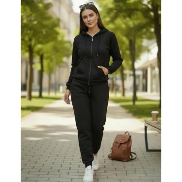 Imagem de Casaco Feminino Conjunto de Moletom Flanelado Moleton Feminino Calça e Blusa Com Ziper...