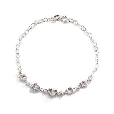 Imagem de Bracelete Pulseira Prata 925 Coração Zircônias Delicada Moda - Lojas L