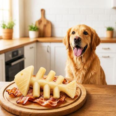 Imagem de Osso Caes Mordedor Peixe Bambu Sabor Bacon Brinquedo Pet - PET IN