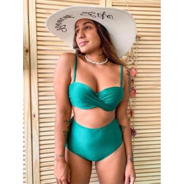 Imagem de Biquini Malise Plus Size Cintura Alta Bojo Verde M - BREEZA STORE