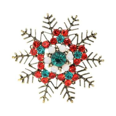 Imagem de Broche De Natal Unissex Feminino Com Strass Floco De Neve E Flor De Vi
