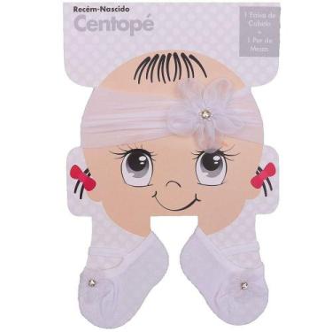 Imagem de Kit Faixa de Cabelo e Sapatilha para Bebê CENTOPÉ Branco
