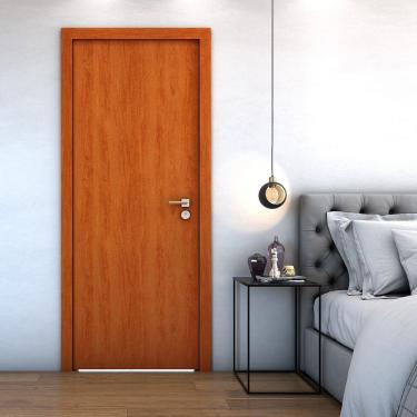 Imagem de Folha de Porta de Madeira Lisa de Abrir com Reforço para Fechadura 2 Lados 210x90CM para Quartos e Banheiros Mogno